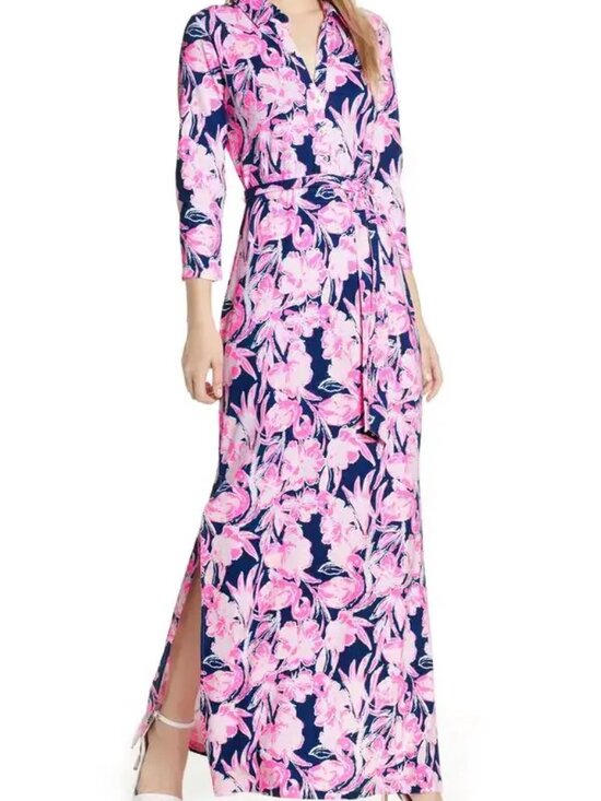 Lilly Pulitzer Dresses & Skirts - Lilly Pulitzer Holloway Maxi Dress Inky Navy Flamingo - Size L